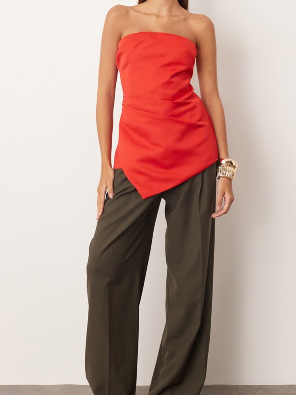 Strapless Satin Red Asymmetric Top